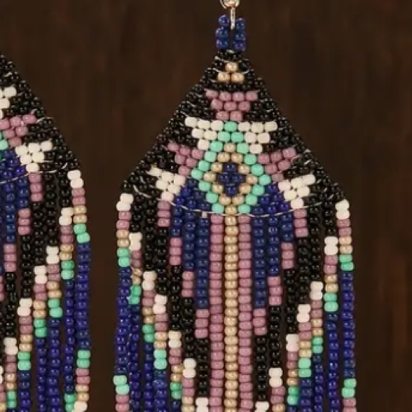 Multi Color Seed Bead Boho Tassel Earrings - Picture 3 of 4